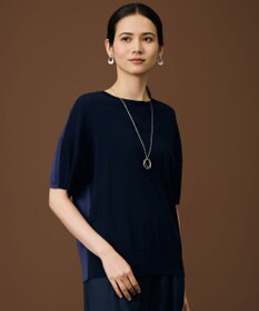 自由区 【大人のバイカラー】ライトクレープストレッチ プルオーバー ネイビー×ブルーグレー