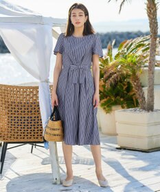 Tiaclasse 【洗える】ストライプアシンメトリーリボンワンピース