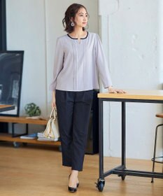 Tiaclasse 【洗える】大人上品な配色ピンタックブラウス