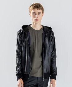 JOSEPH HOMME 新素材【ストレッチ/光沢感】レザーライクジャージーコンビ　フーディー