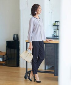 Tiaclasse 【洗える】大人上品な配色ピンタックブラウス