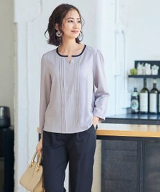 Tiaclasse 【洗える】大人上品な配色ピンタックブラウス