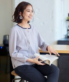 Tiaclasse 【洗える】大人上品な配色ピンタックブラウス