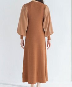 Tiaclasse 【洗える】パフ袖が大人可愛い袖コンビニットワンピース