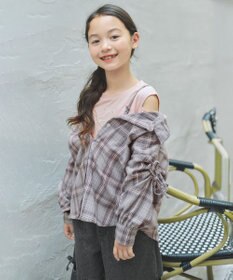ANY KIDS オンオフショルダー チェックシャツ