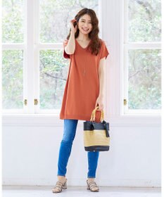 Tiaclasse L 【洗える】さらりと肌離れの良いフレンチスリーブニットチュニック