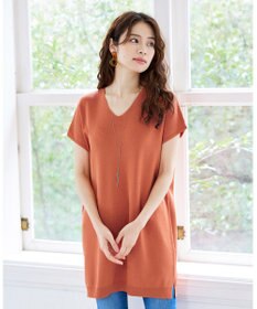 Tiaclasse L 【洗える】さらりと肌離れの良いフレンチスリーブニットチュニック