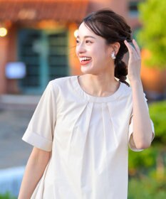 Tiaclasse L 【洗える】バックピンタックフレアチュニックブラウス