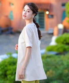 Tiaclasse L 【洗える】バックピンタックフレアチュニックブラウス