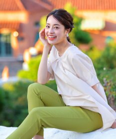 Tiaclasse L 【洗える】バックピンタックフレアチュニックブラウス