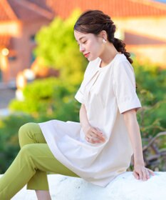 Tiaclasse L 【洗える】バックピンタックフレアチュニックブラウス