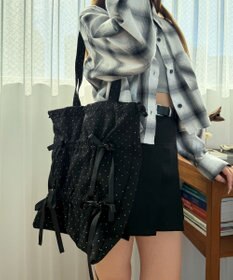 WEGO ドロストリボンギャザートート