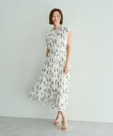 YECCA VECCA フラワー柄フリルプリーツワンピース