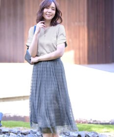 Tiaclasse 【洗える】チェック柄チュールレーススカート