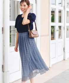 Tiaclasse 【洗える】チェック柄チュールレーススカート