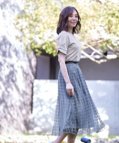 Tiaclasse 【洗える】チェック柄チュールレーススカート