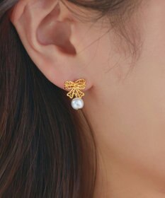 Tiaclasse 【金属アレルギー対応／選べる2タイプ】リボン＋パールピアス