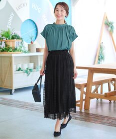 Tiaclasse 【洗える】チェック柄チュールレーススカート