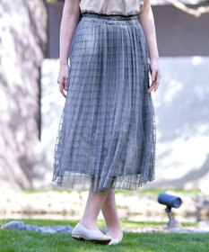 Tiaclasse 【洗える】チェック柄チュールレーススカート
