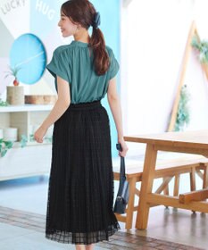 Tiaclasse 【洗える】チェック柄チュールレーススカート