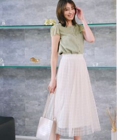 Tiaclasse 【洗える】チェック柄チュールレーススカート