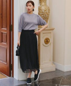 Tiaclasse 【洗える】チェック柄チュールレーススカート