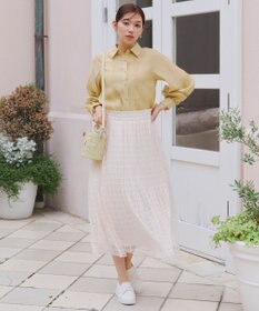 Tiaclasse 【洗える】チェック柄チュールレーススカート