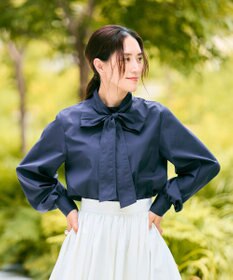 #Newans 【洗濯機可】ステッチデザインリボンタイブラウス