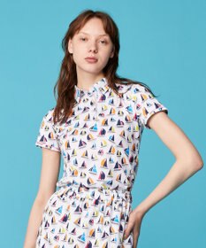 23区GOLF 【WOMEN】【吸水速乾・UVケア】マルチヨットプリント 半袖ポロシャツ