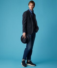 JOSEPH ABBOUD 【イタリア素材/軽量/ストレッチ】サマーツィードジャージーチェック プリント ジャケット