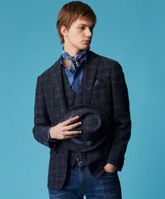 JOSEPH ABBOUD 【イタリア素材/軽量/ストレッチ】サマーツィードジャージーチェック プリント ジャケット