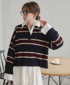 WEGO 【ANGIE VINTAGE】シャツ襟 ドッキング　フェイクレイヤード ニット トップス