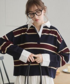 WEGO 【ANGIE VINTAGE】シャツ襟 ドッキング　フェイクレイヤード ニット トップス