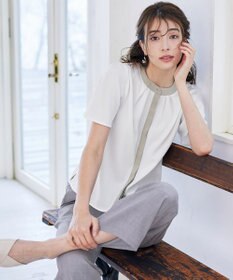 Tiaclasse 【新色追加・洗える】フロントタック配色ブラウス