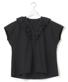 23区 L 【一部店舗限定/洗える】ハイカウントウェザーストレッチ フリル ブラウス
