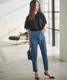 組曲 L ライトデニム ベルト付きストレートパンツ