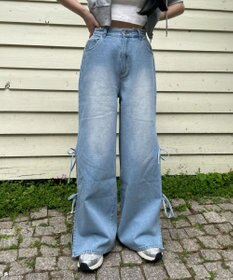 WEGO 【ウエストゴム/楽ちん】サマーデニムサイドリボンパンツ