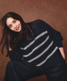 23区 S 【WEB&一部店舗限定/滝沢眞規子さん着用】ビジューボーダー ニット ネイビー系