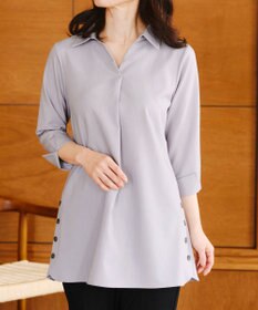 Tiaclasse 【洗える】サイドボタンシャツチュニックブラウス