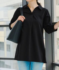 Tiaclasse 【洗える】サイドボタンシャツチュニックブラウス