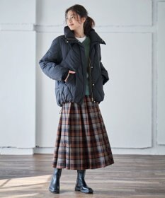 ANY L 【手洗い/ウエストゴム】チェック柄フリンジプリーツスカート