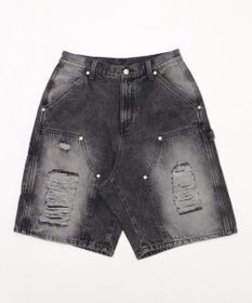 WEGO ダブルニーダメージデニムショーツ