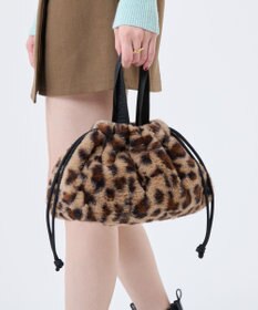 LeSportsac FUR DRAWSTRING TOTE/レオパードフラッフィーファー