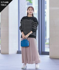 Tiaclasse 【洗える】ボーダー柄スポンジニットトップス