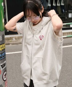 WEGO 【ユニセックス着用ITEM/MLサイズ展開】ワンポイントノースリジップパーカー