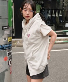 WEGO 【ユニセックス着用ITEM/MLサイズ展開】ワンポイントノースリジップパーカー