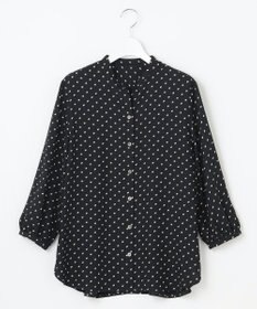 自由区 【セット可/洗える】ダブルスクエアプリント バンドカラーブラウス