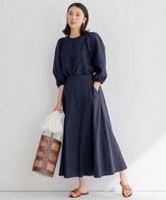 23区 L 【洗える】カラミストライプ パフスリーブ ブラウス