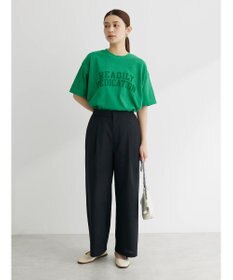 Green Parks 綿麻混タックストレートワイドパンツ