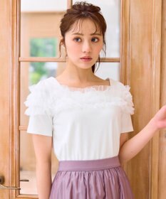 Feroux 【洗える・汗ジミが目立たない】デコルテチュール カットソー